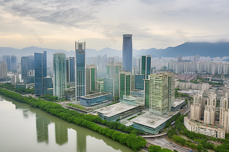 多云天气商务摩天大楼福州闽江北cbd,高清,摄影图,摄影图片,图片大全,摄影图免费下载